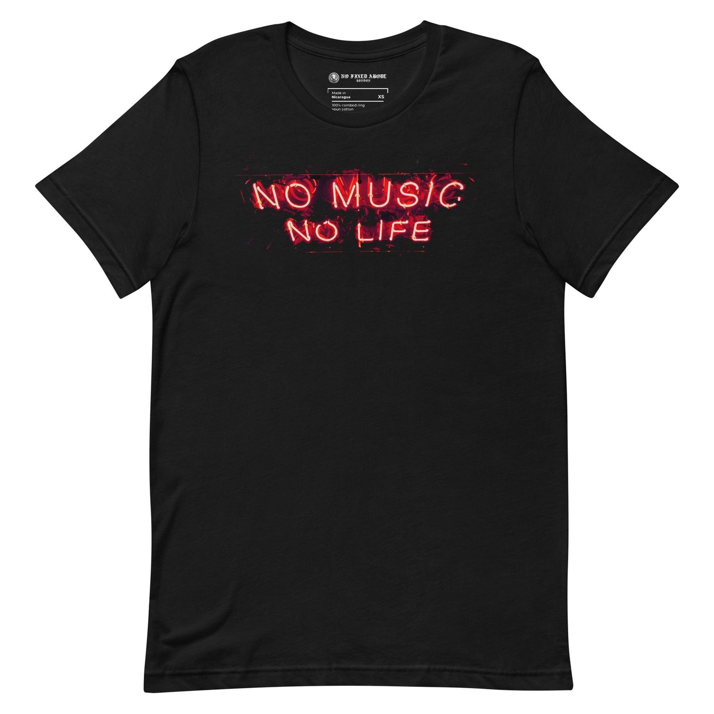 No Music No Life Neon T-shirt - NO FIXED ABODE Punkrock Mens Luxury Streetwear UK