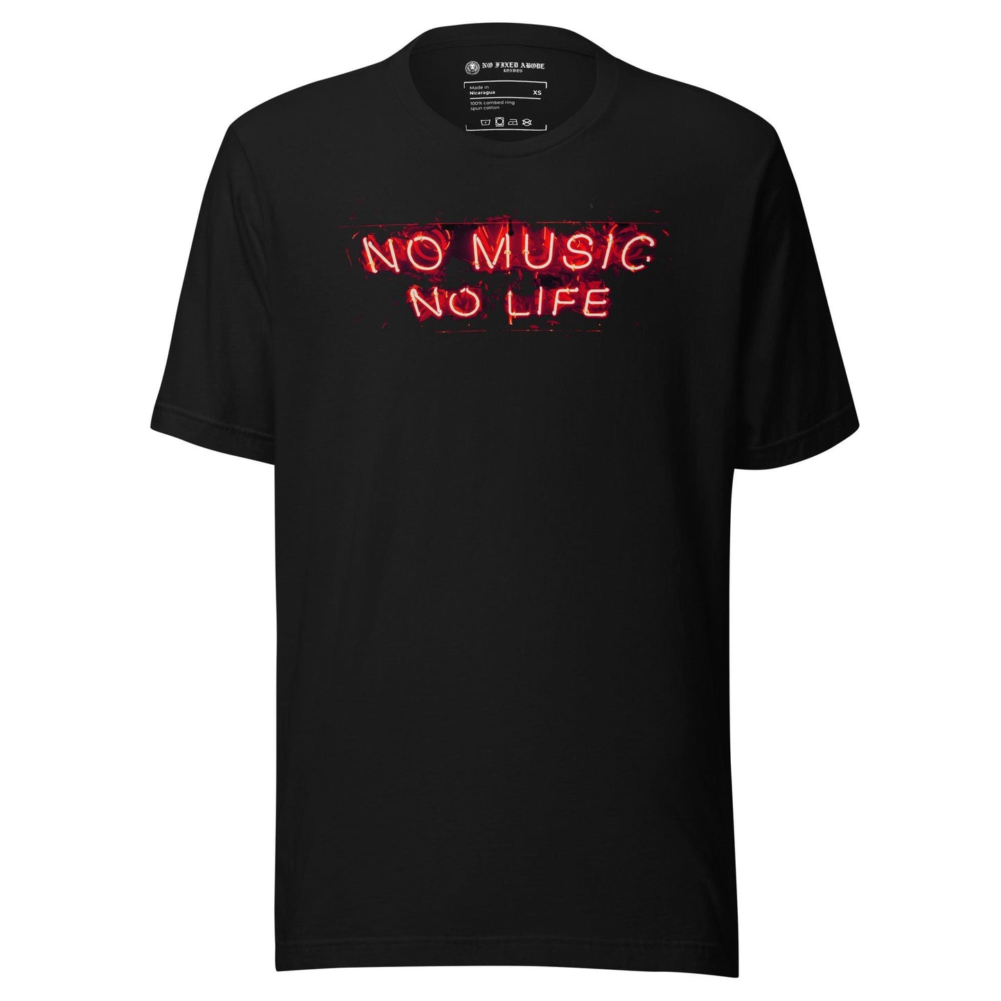 No Music No Life Neon T-shirt - NO FIXED ABODE Punkrock Mens Luxury Streetwear UK