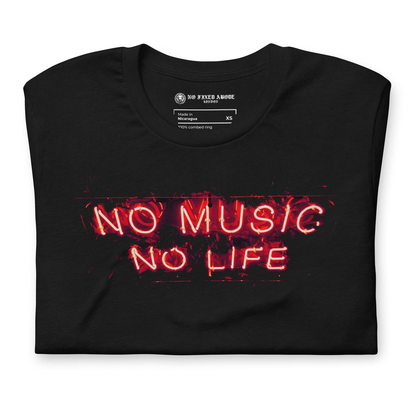 No Music No Life Neon T-shirt - NO FIXED ABODE Punkrock Mens Luxury Streetwear UK