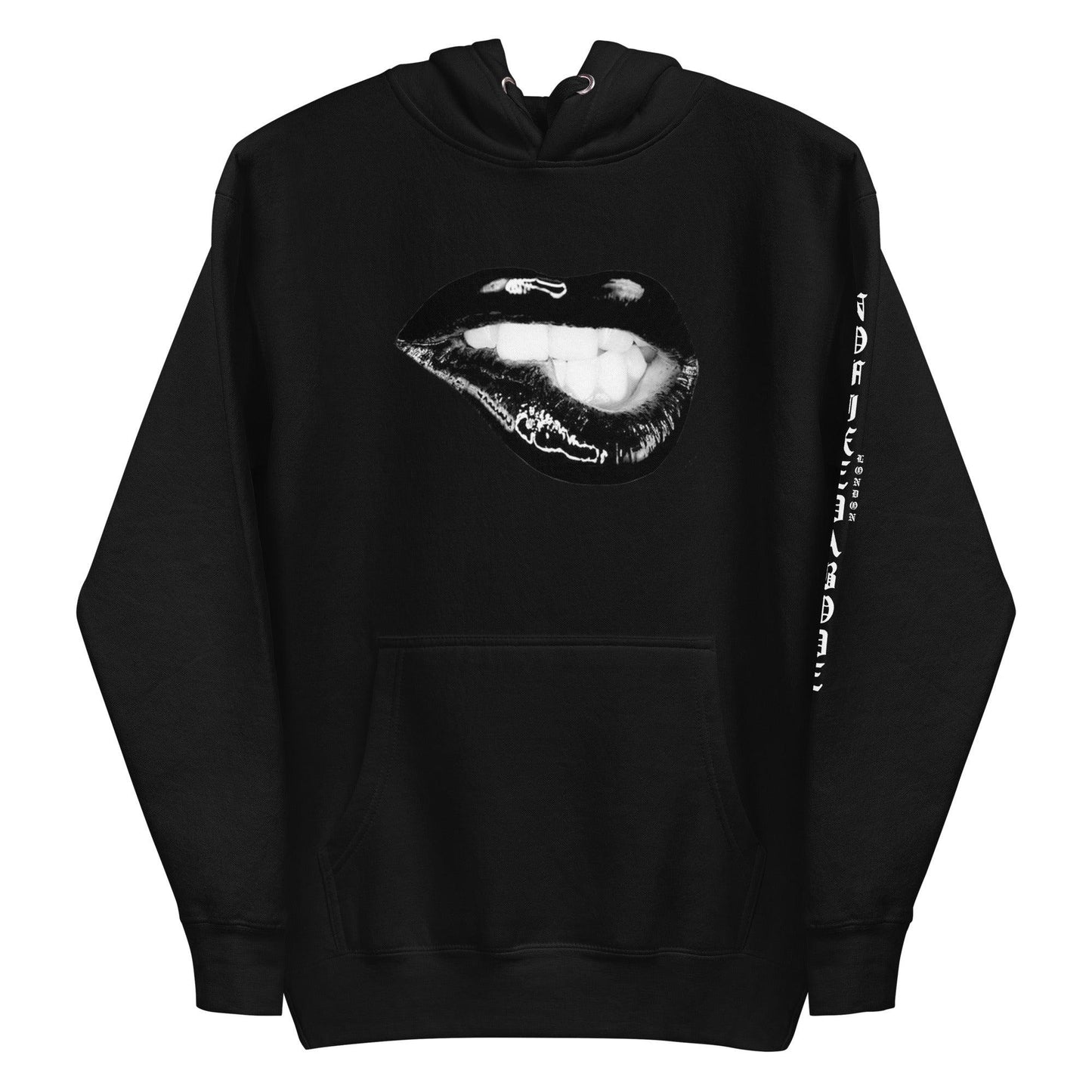 Black Biting Lips Hoodie - NO FIXED ABODE Punkrock Mens Luxury Streetwear UK