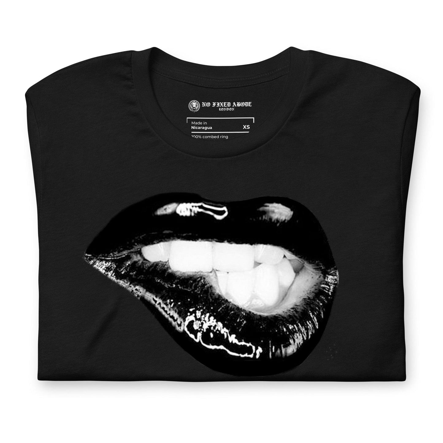 Black Biting Lips T-shirt - NO FIXED ABODE Punkrock Mens Luxury Streetwear UK