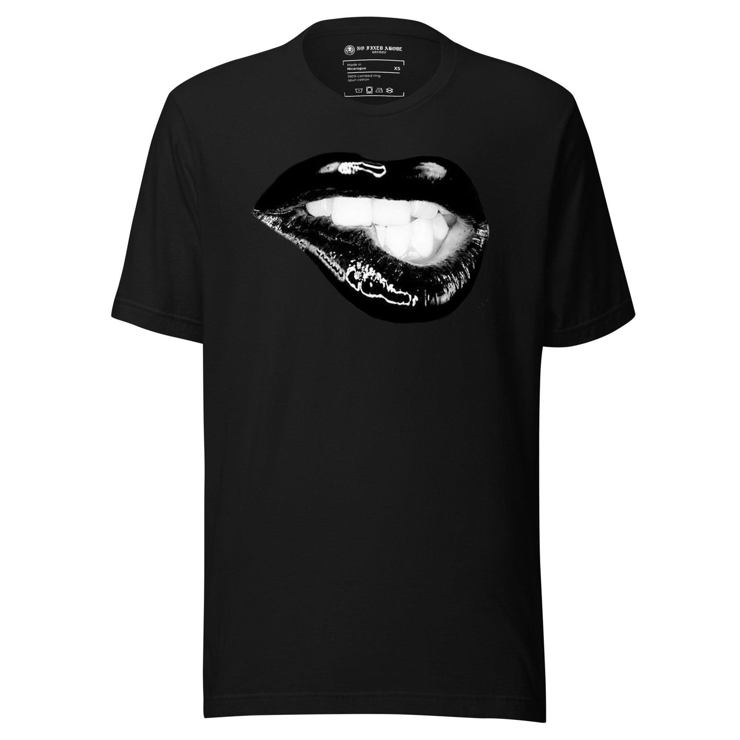 Black Biting Lips T-shirt - NO FIXED ABODE Punkrock Mens Luxury Streetwear UK