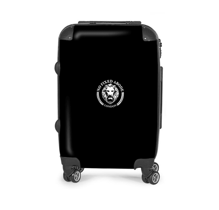 Black Carry on Suitcase - NO FIXED ABODE Punkrock Mens Luxury Streetwear UK