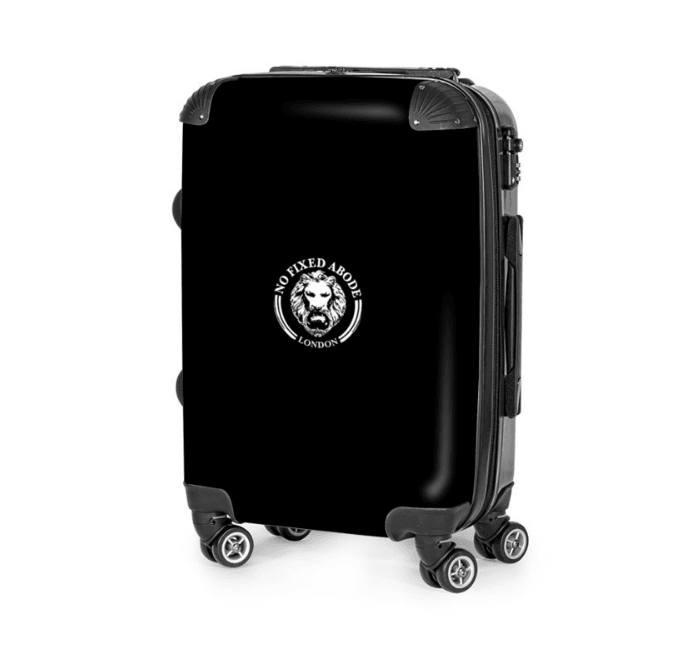 Black Carry on Suitcase - NO FIXED ABODE Punkrock Mens Luxury Streetwear UK