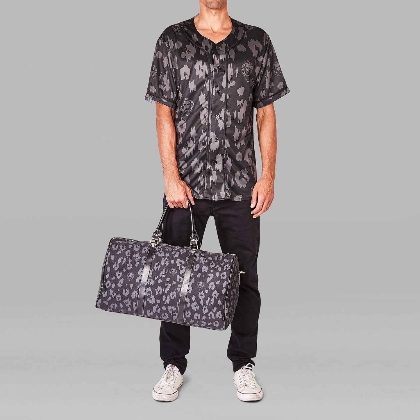 Leopard Print Black Large Travel Bag - NO FIXED ABODE Punkrock Mens Luxury Streetwear UK