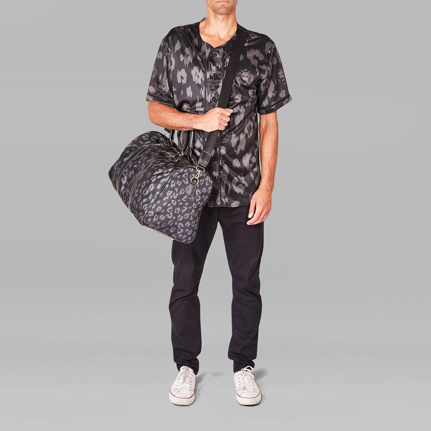 Leopard Print Black Large Travel Bag - NO FIXED ABODE Punkrock Mens Luxury Streetwear UK