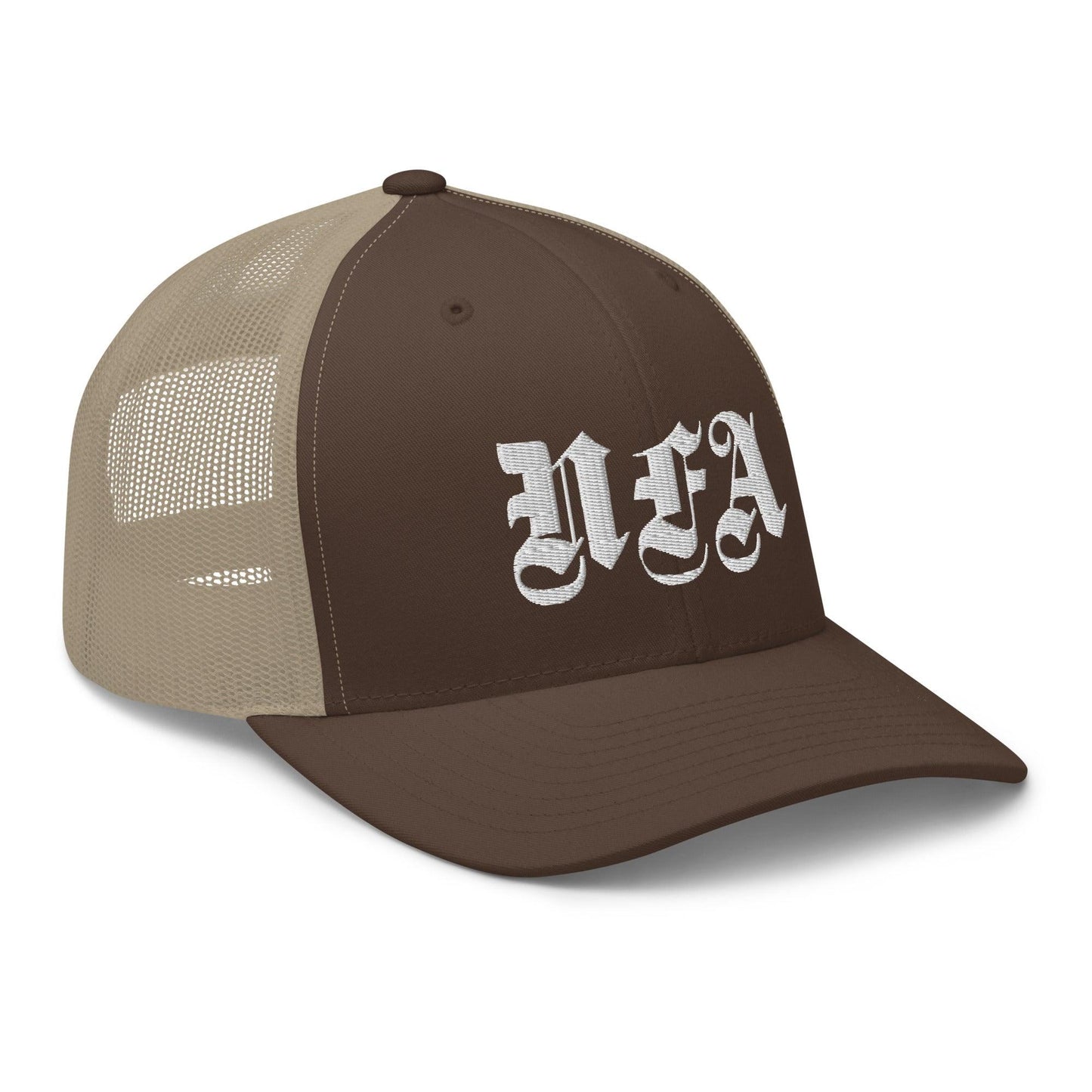 NFA White Embroidery Trucker Cap - NO FIXED ABODE Punkrock Mens Luxury Streetwear UK