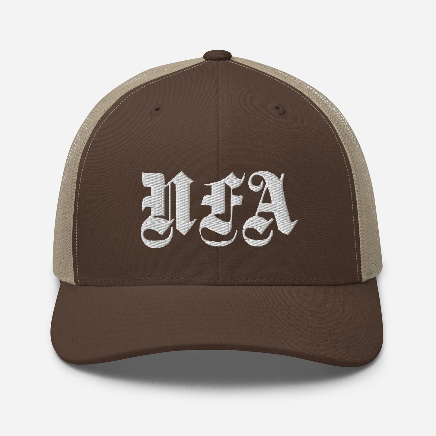NFA White Embroidery Trucker Cap - NO FIXED ABODE Punkrock Mens Luxury Streetwear UK