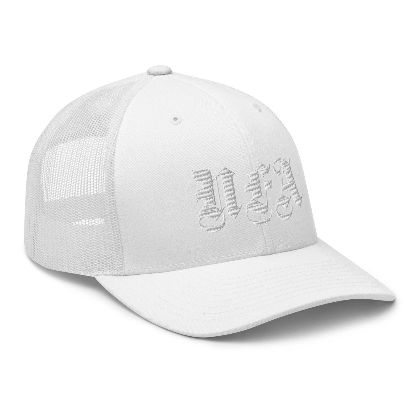 NFA White Embroidery Trucker Cap - NO FIXED ABODE Punkrock Mens Luxury Streetwear UK