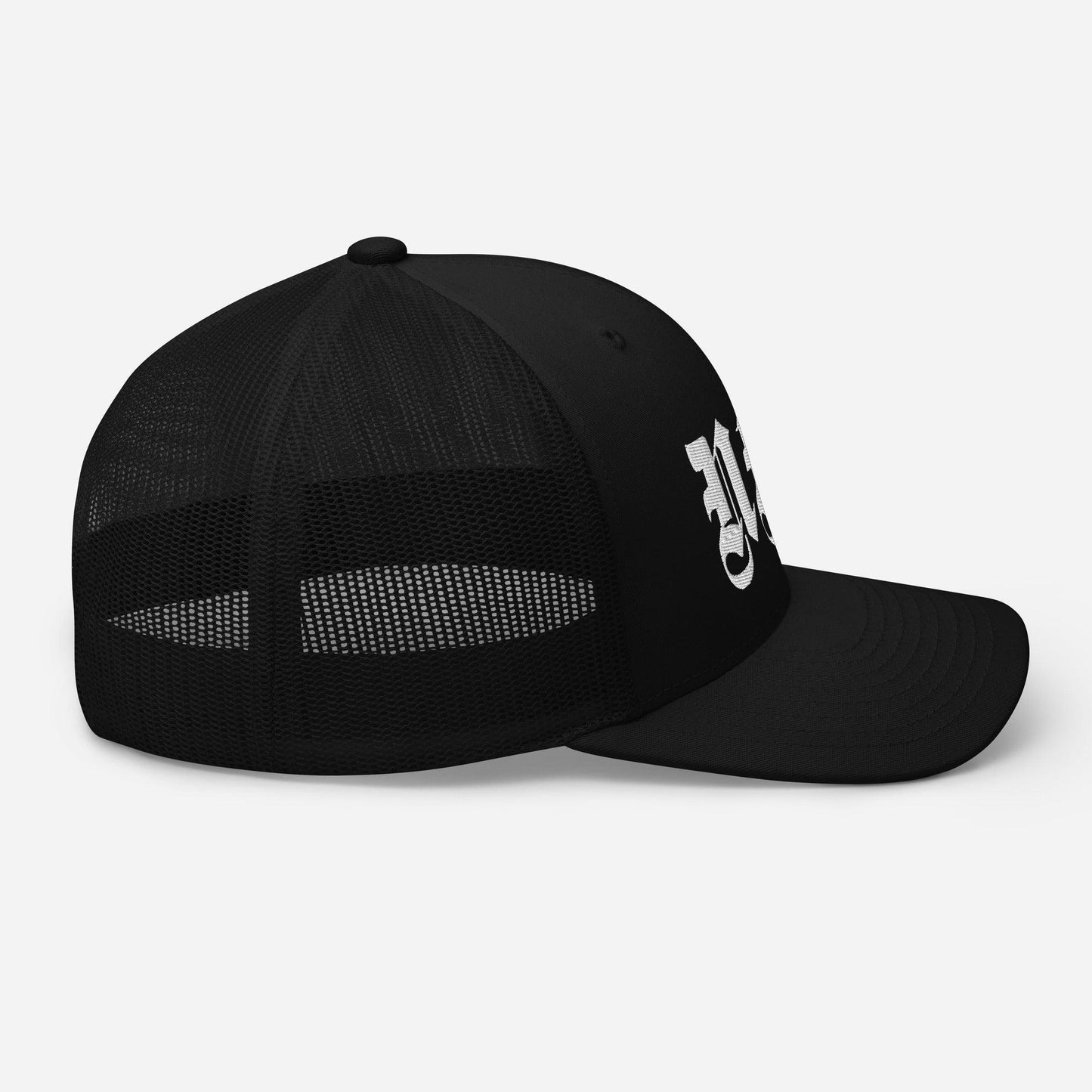 NFA White Embroidery Trucker Cap - NO FIXED ABODE Punkrock Mens Luxury Streetwear UK