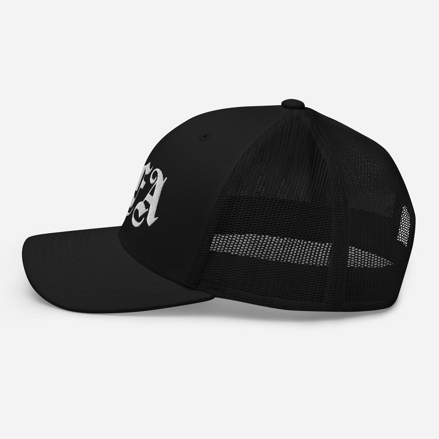 NFA White Embroidery Trucker Cap - NO FIXED ABODE Punkrock Mens Luxury Streetwear UK