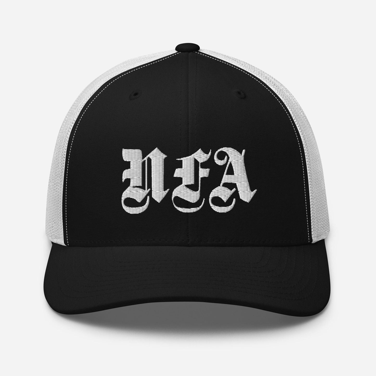 NFA White Embroidery Trucker Cap - NO FIXED ABODE Punkrock Mens Luxury Streetwear UK