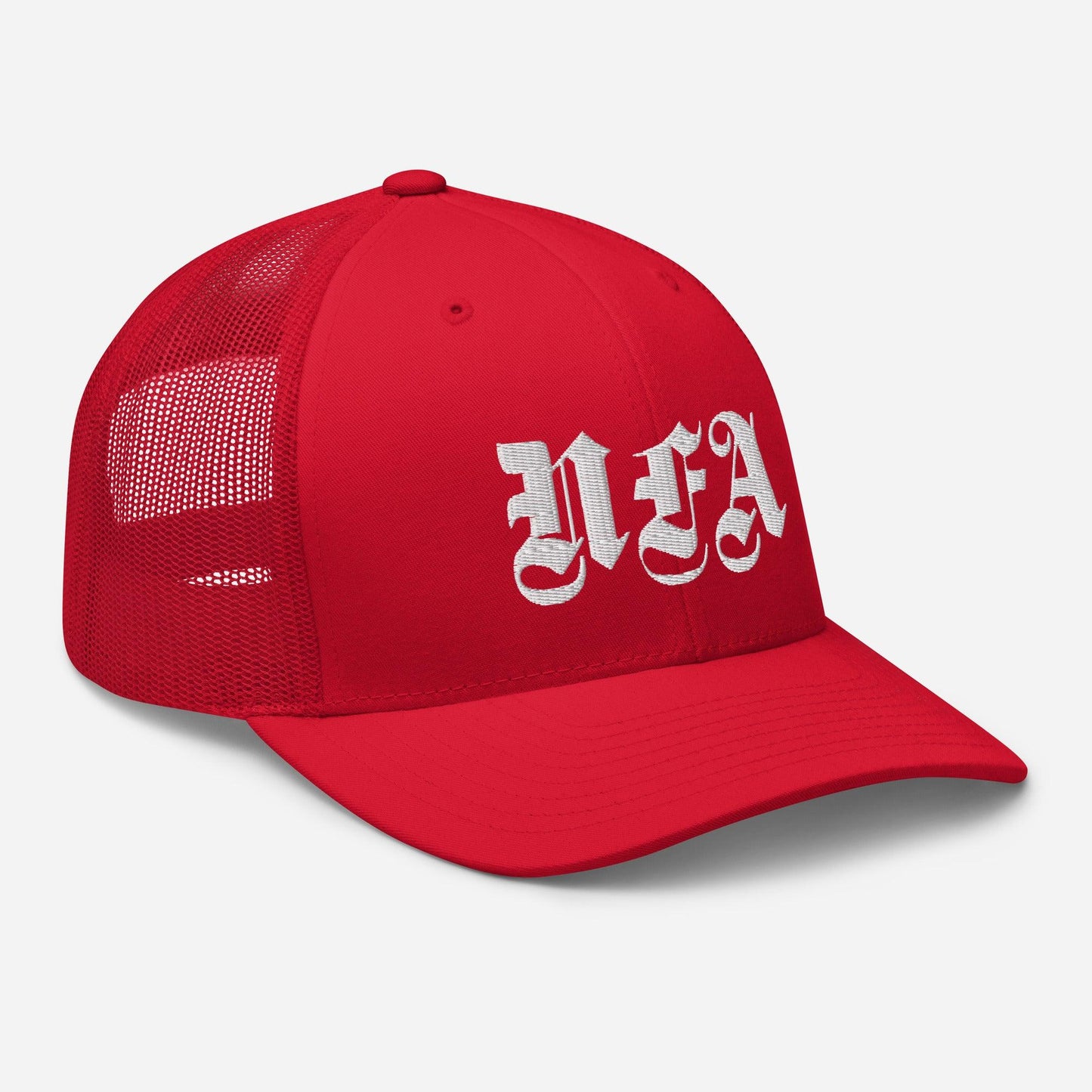 NFA White Embroidery Trucker Cap - NO FIXED ABODE Punkrock Mens Luxury Streetwear UK