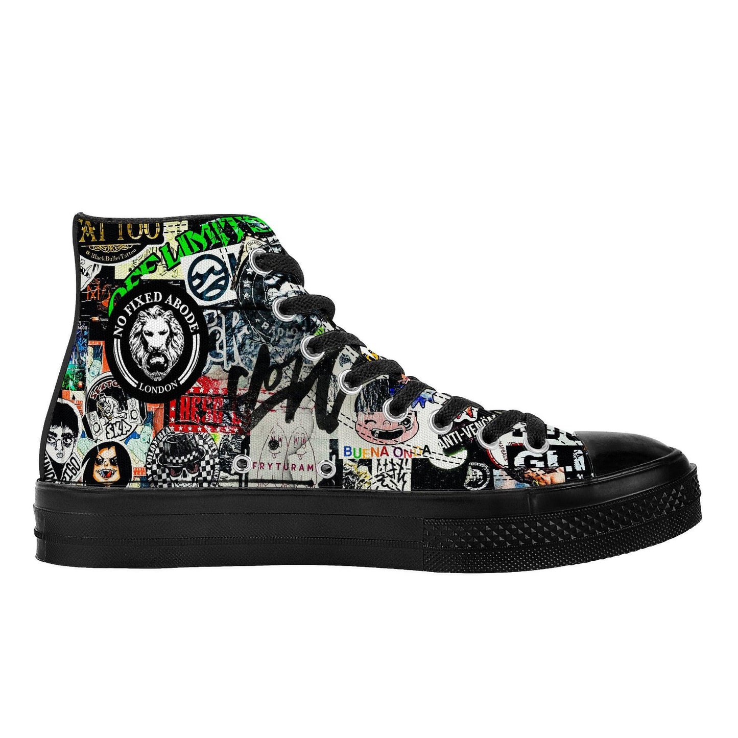 Stickers Canvas Shoes - NO FIXED ABODE Punkrock Mens Luxury Streetwear UK