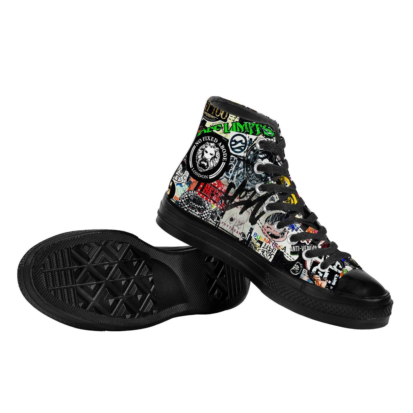 Stickers Canvas Shoes - NO FIXED ABODE Punkrock Mens Luxury Streetwear UK