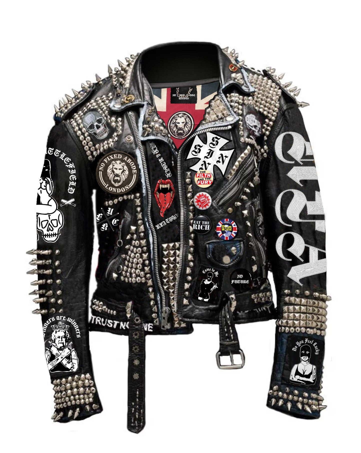 The-icon-£20000-Heavy Studded Punk Rock Mens Leather Jacket - NO FIXED ABODE Punkrock Mens Luxury Streetwear UK
