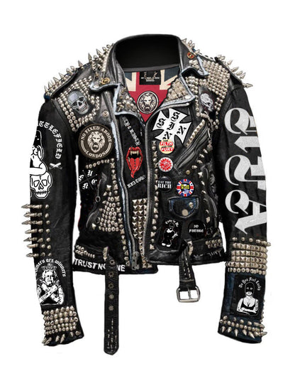The-icon-£20000-Heavy Studded Punk Rock Mens Leather Jacket - NO FIXED ABODE Punkrock Mens Luxury Streetwear UK