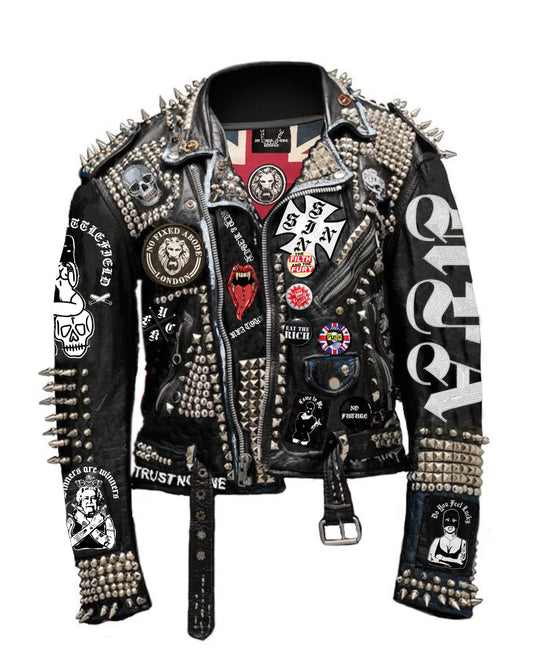 The-icon-£20000-Heavy Studded Punk Rock Mens Leather Jacket - NO FIXED ABODE Punkrock Mens Luxury Streetwear UK