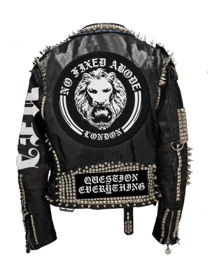 Heavy Studded Punk Rock Mens Leather Jacket - NO FIXED ABODE Punkrock Mens Luxury Streetwear UK
