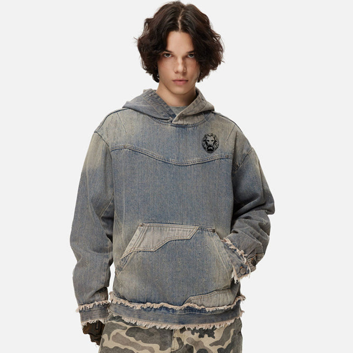 Washed Distressed Denim Hoodie – NO FIXED ABODE
