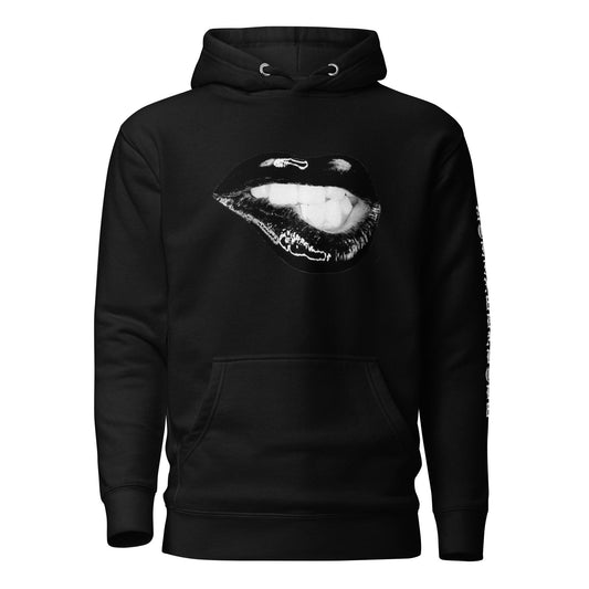 Black Biting Lips Hoodie - NO FIXED ABODE Punkrock Mens Luxury Streetwear UK