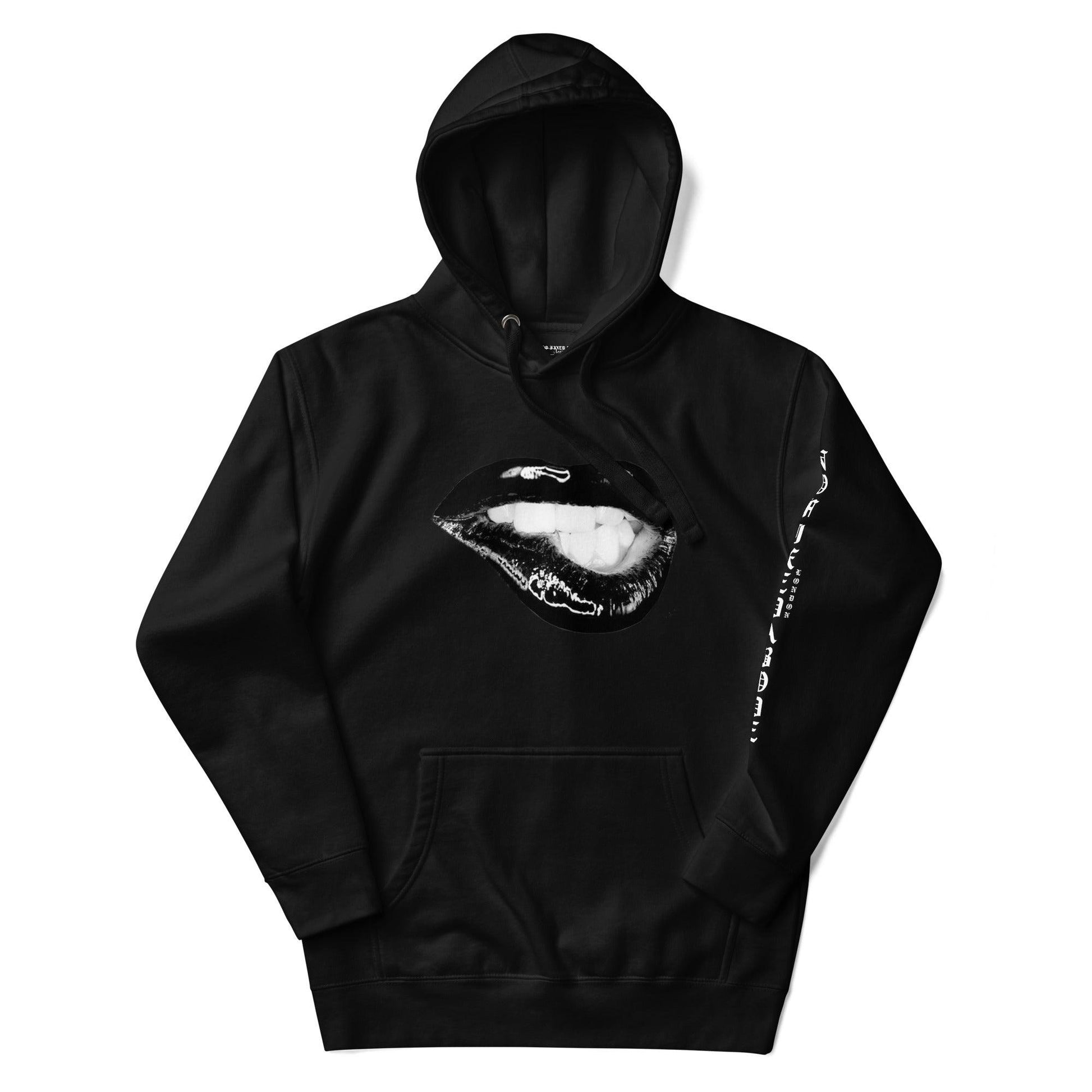 Black Biting Lips Hoodie - NO FIXED ABODE Punkrock Mens Luxury Streetwear UK