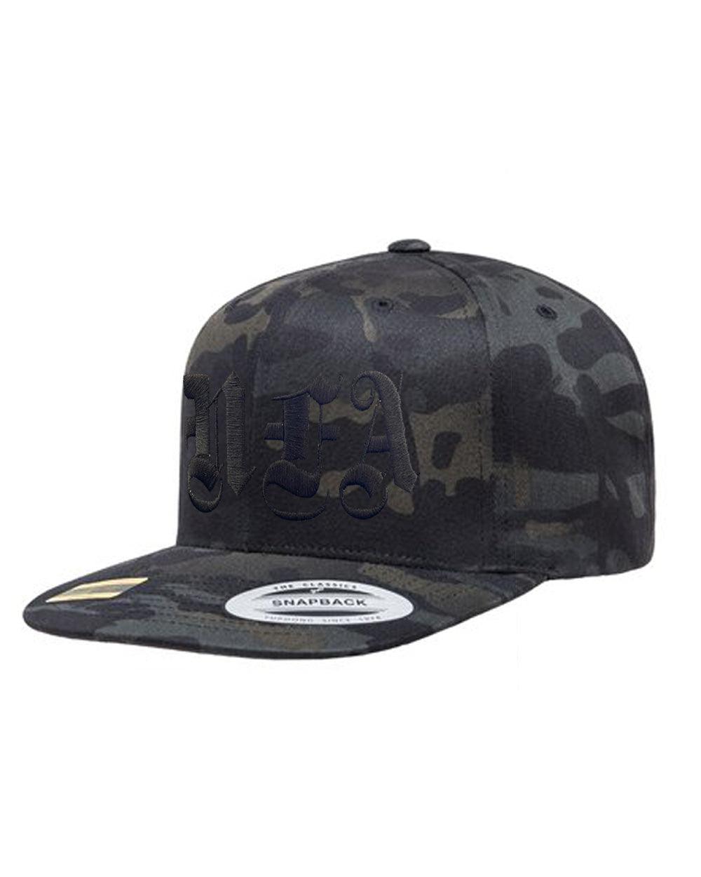 Black Camo NFA Embroidery Snapback - NO FIXED ABODE Punkrock Mens Luxury Streetwear UK