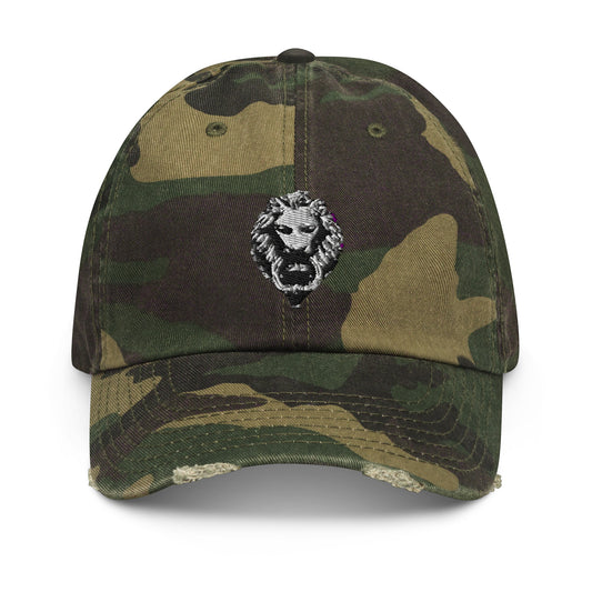 Lion Camo & Black Distressed Cap