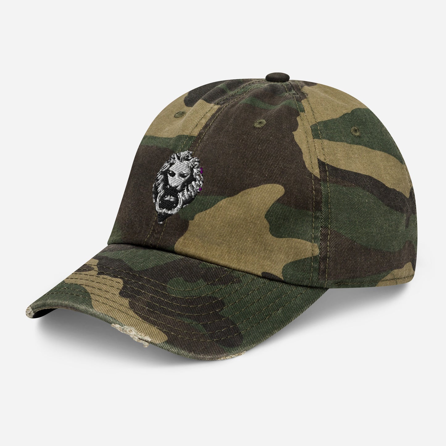 Lion Camo & Black Distressed Cap