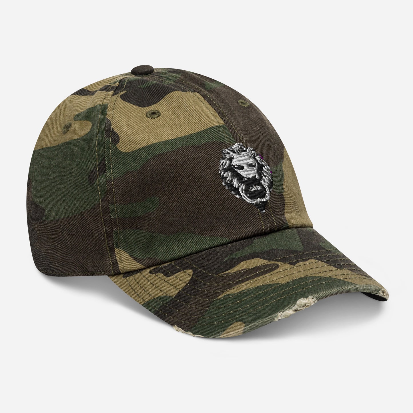 Lion Camo & Black Distressed Cap