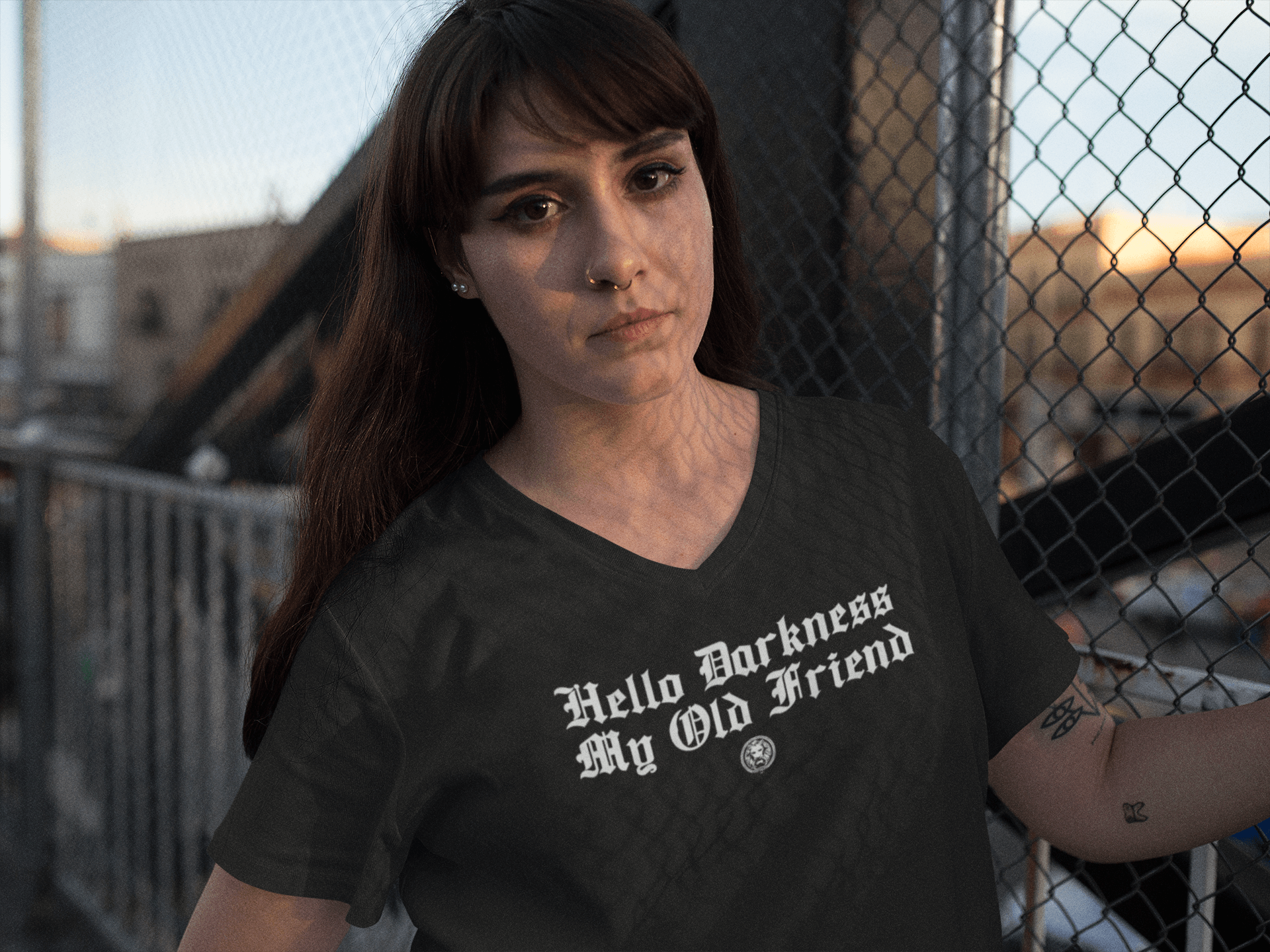 Hello Darkness V-Neck Tee - NO FIXED ABODE Punkrock Mens Luxury Streetwear UK