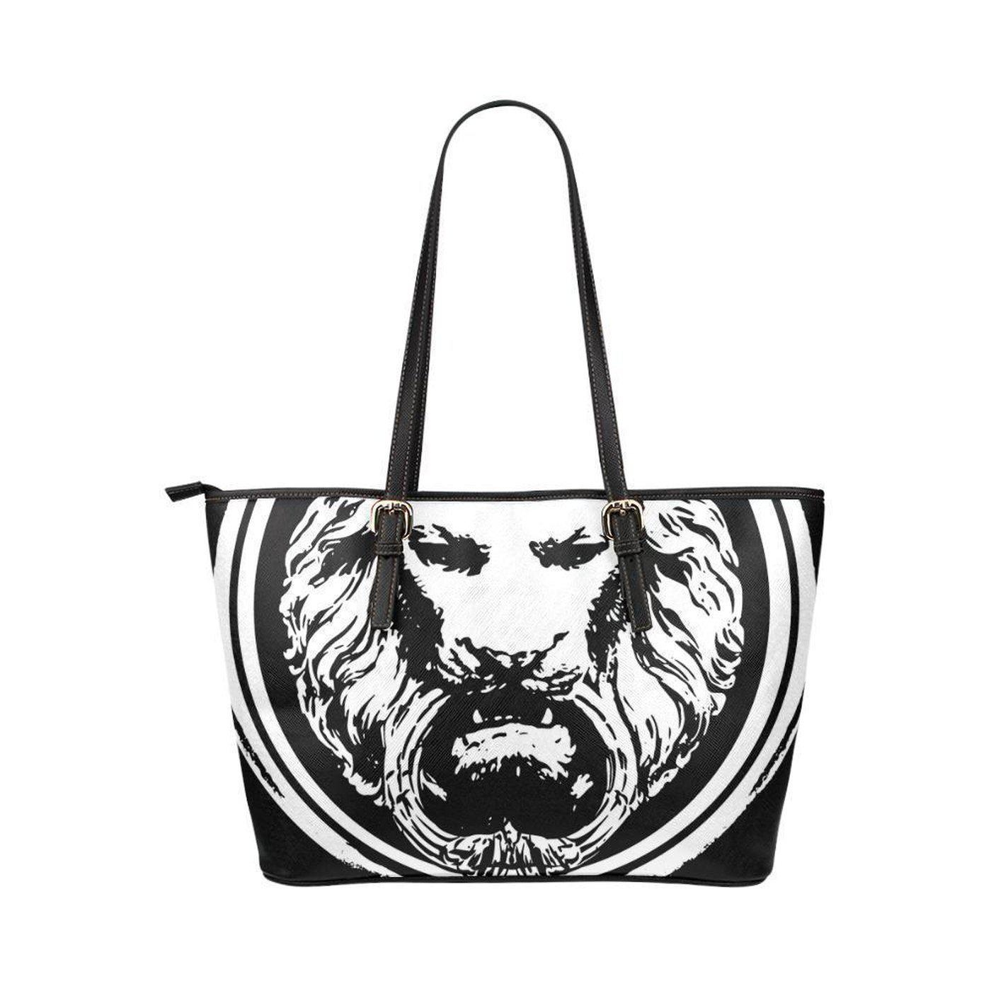 NO FIXED ABODE,Lion Large Black PU Leather Tote Bag,Bags,One Size