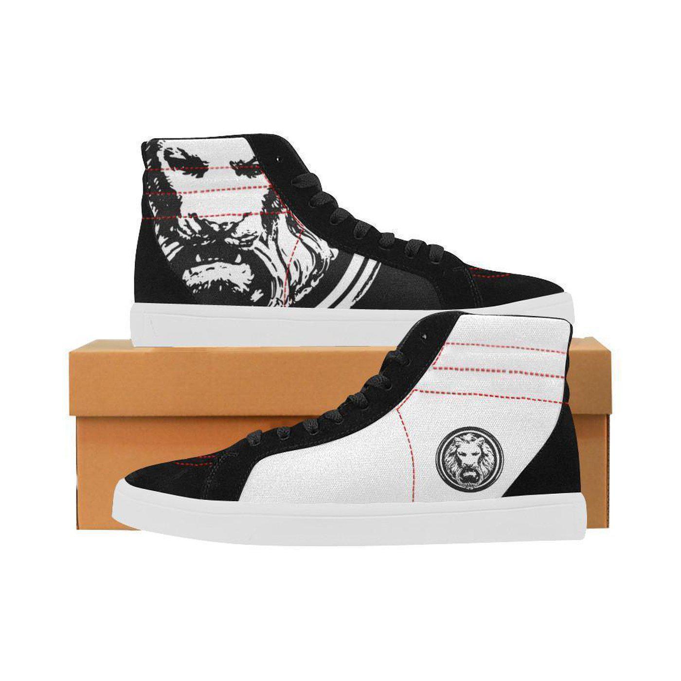 Mens Black & White Skate High Tops - NO FIXED ABODE Punkrock Mens Luxury Streetwear UK