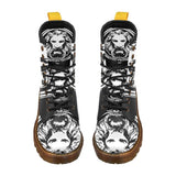 NO FIXED ABODE,Mens Large Black & White Lion Lace up Boots,Footwear,US7