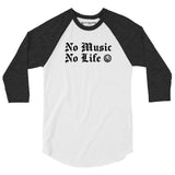 No Music No Life 3/4 sleeve raglan shirt - NO FIXED ABODE Punkrock Mens Luxury Streetwear UK