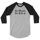 No Music No Life 3/4 sleeve raglan shirt - NO FIXED ABODE Punkrock Mens Luxury Streetwear UK