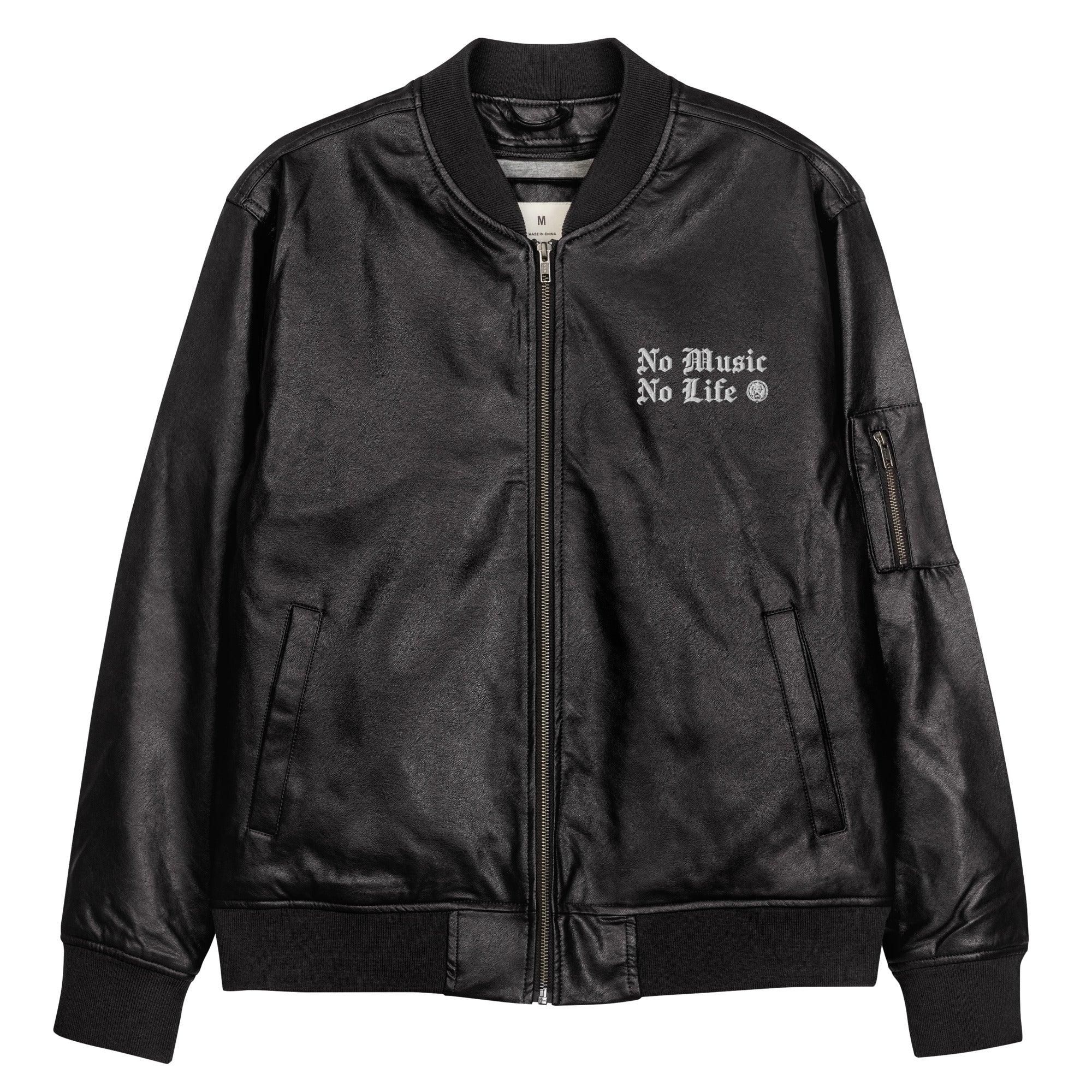 No Music No Life Leather Style Bomber Jacket - NO FIXED ABODE Punkrock Mens Luxury Streetwear UK