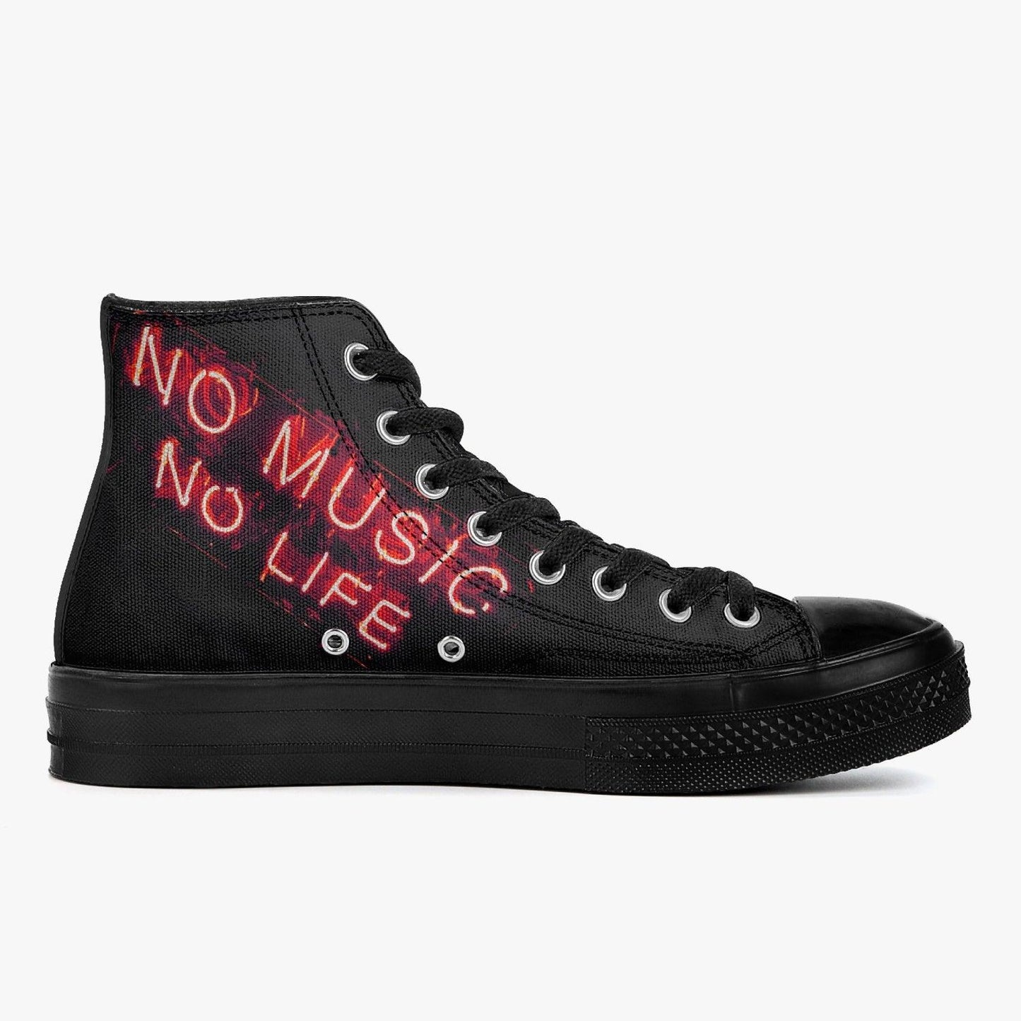 No Music No Life-Top Canvas Shoes - Black - NO FIXED ABODE Punkrock Mens Luxury Streetwear UK