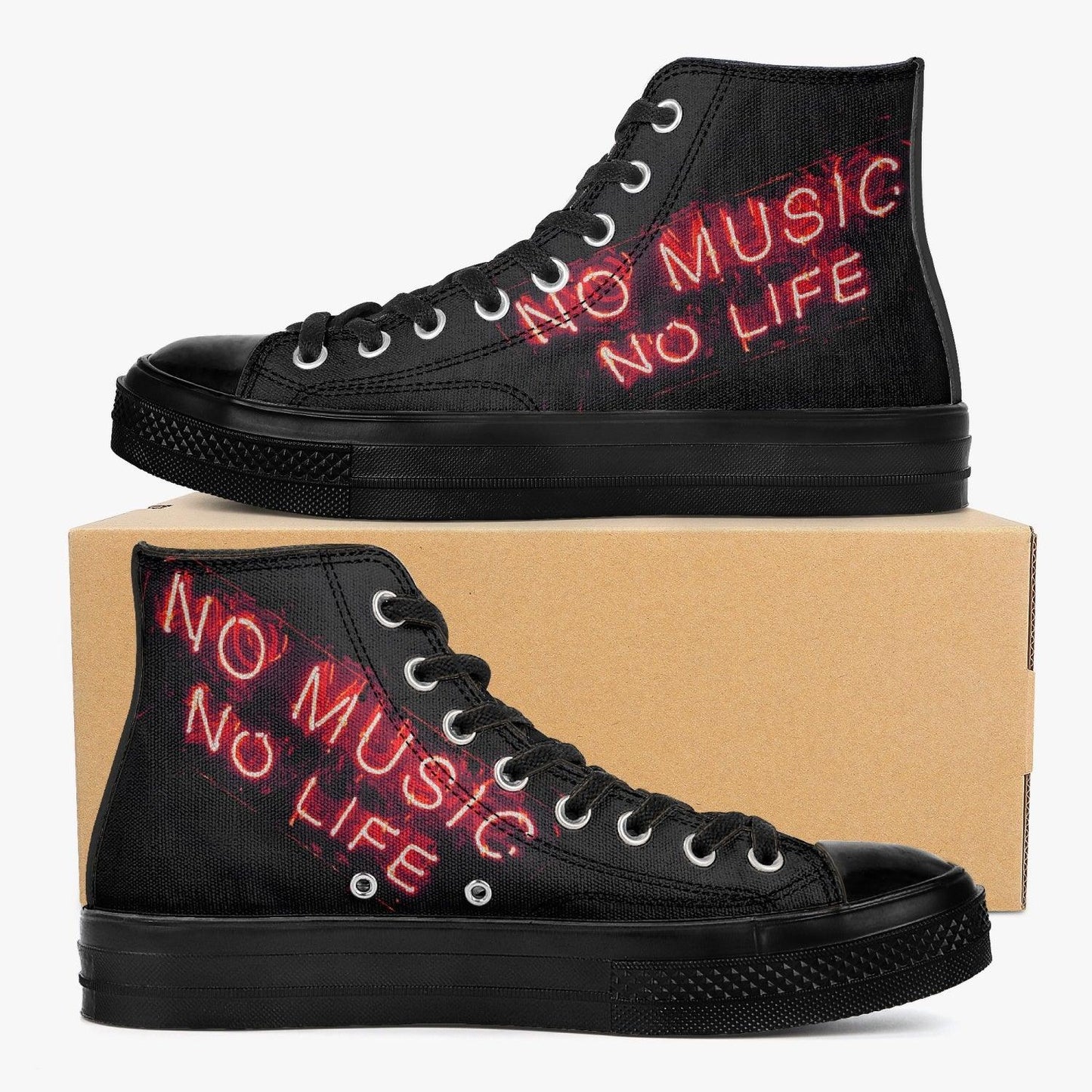 No Music No Life-Top Canvas Shoes - Black - NO FIXED ABODE Punkrock Mens Luxury Streetwear UK