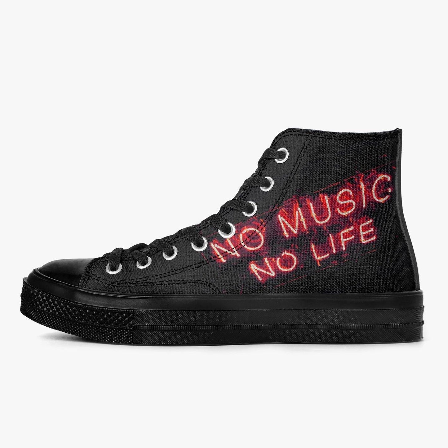 No Music No Life-Top Canvas Shoes - Black - NO FIXED ABODE Punkrock Mens Luxury Streetwear UK