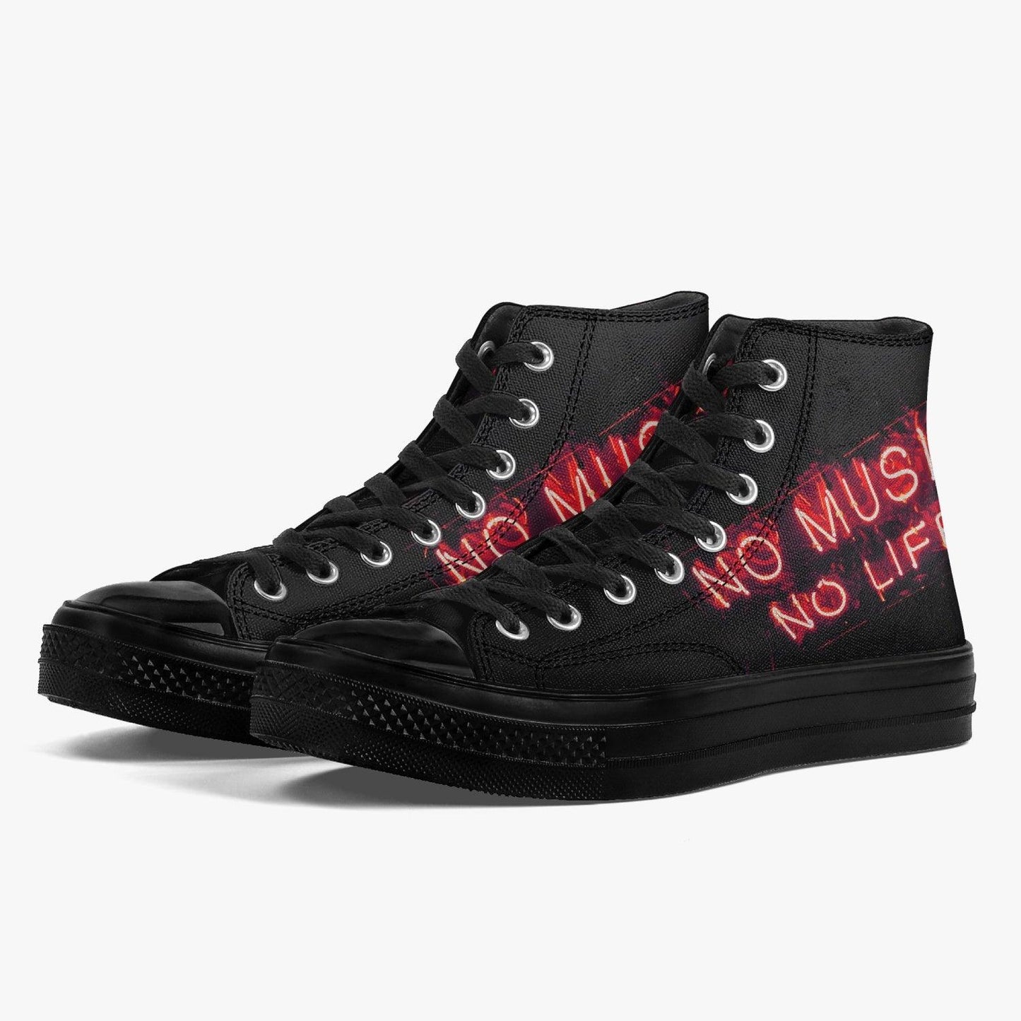 No Music No Life-Top Canvas Shoes - Black - NO FIXED ABODE Punkrock Mens Luxury Streetwear UK