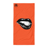 Black lips biting orange Towel